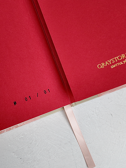 NEW B5 192-page Hardcover Journal finished in platinum Japanese book cloth and pink French marble paper