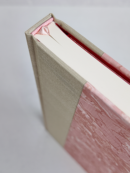 NEW B5 192-page Hardcover Journal finished in platinum Japanese book cloth and pink French marble paper
