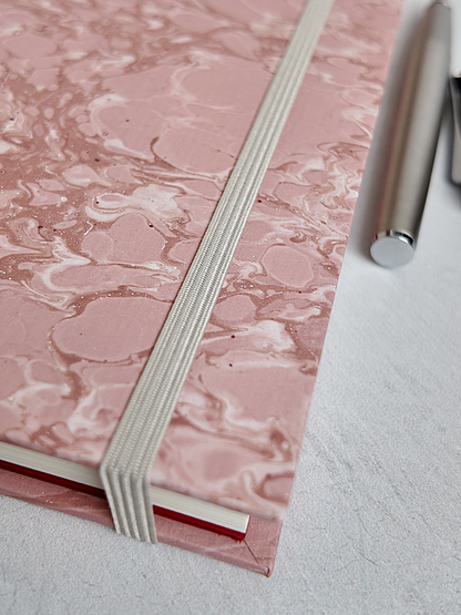NEW B5 192-page Hardcover Journal finished in platinum Japanese book cloth and pink French marble paper