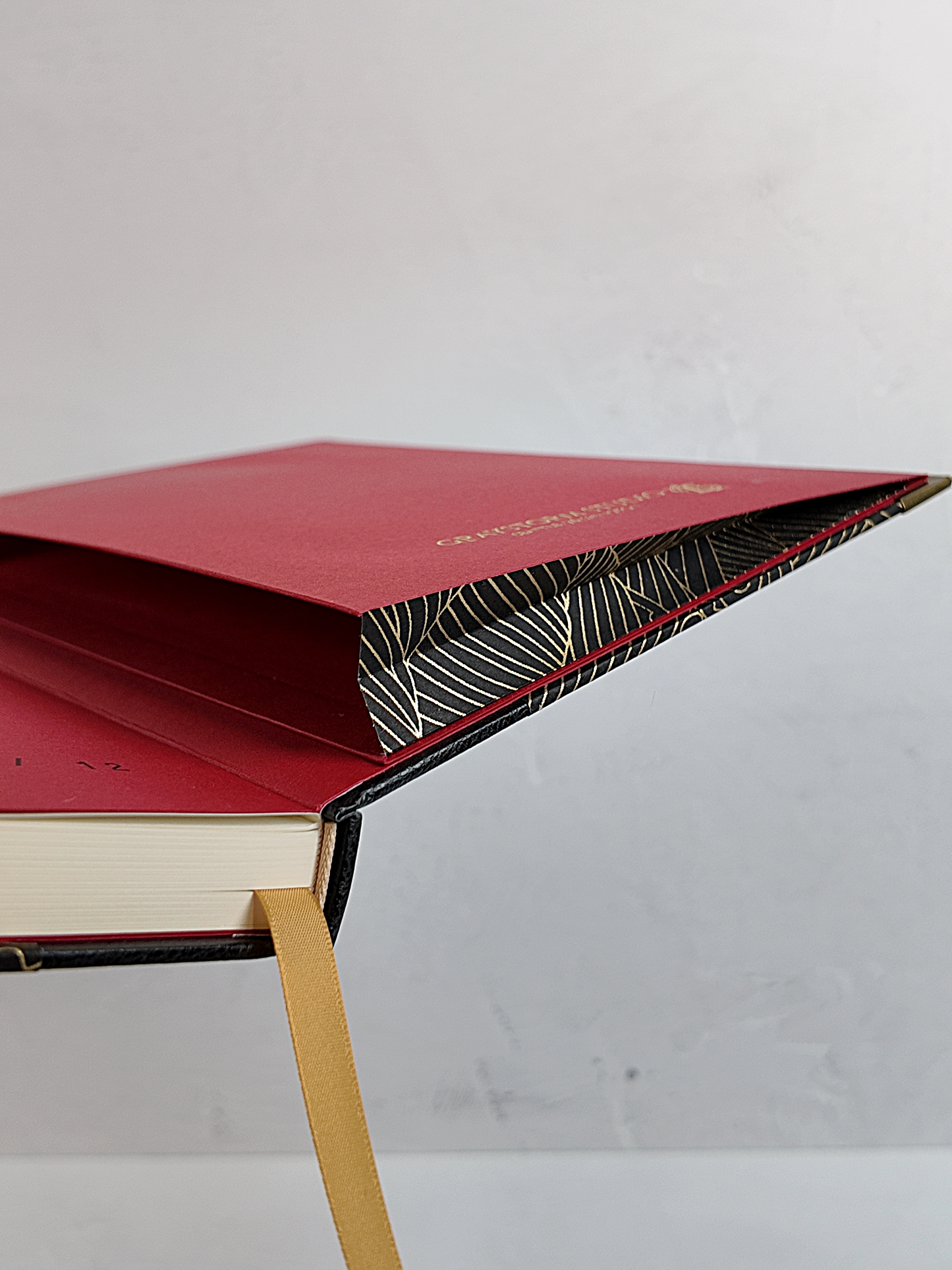 NEW B5 192-page Hardcover Journal finished in black faux leather with gold waves on black Chiyogami Paper