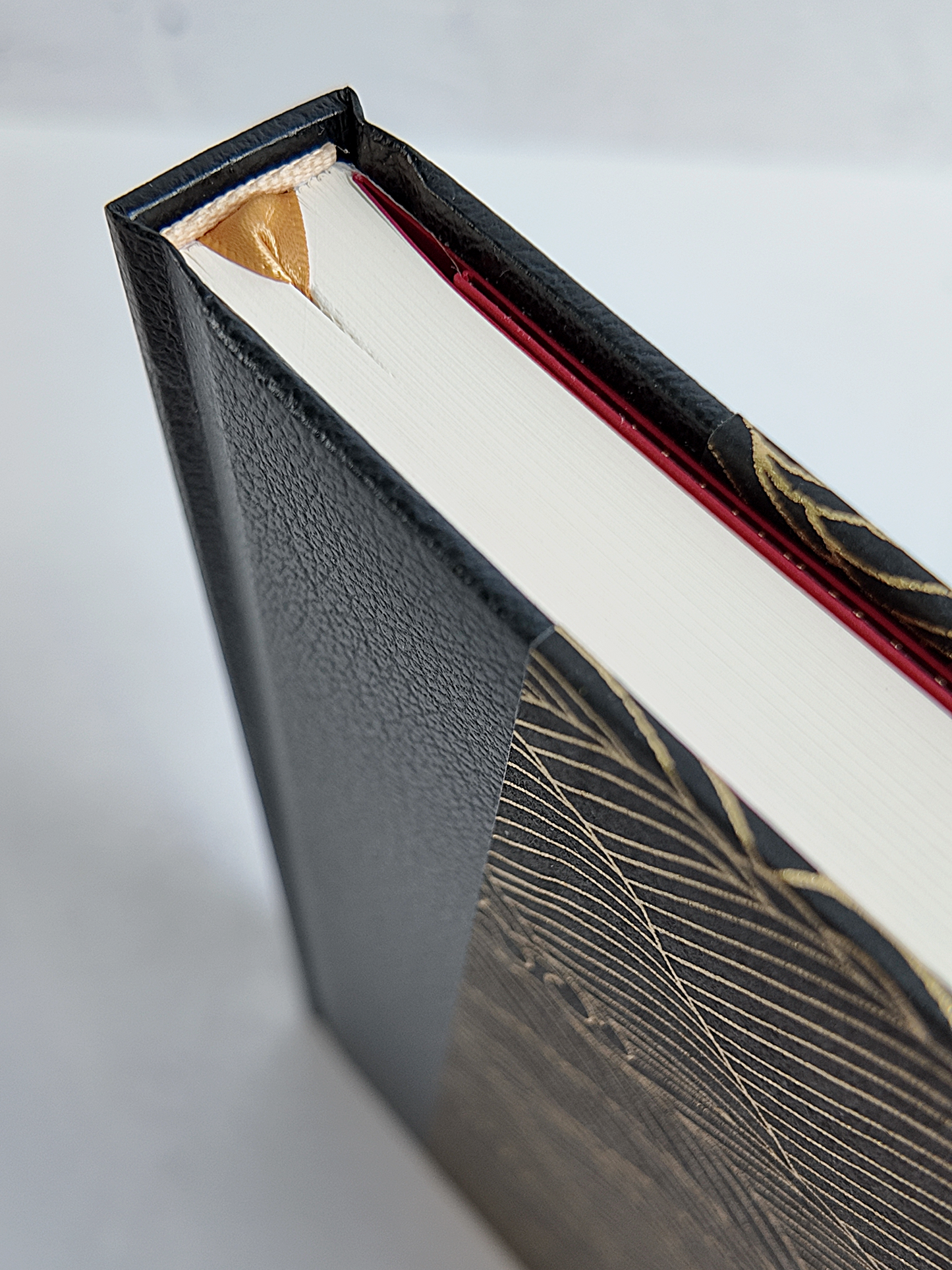 NEW B5 192-page Hardcover Journal finished in black faux leather with gold waves on black Chiyogami Paper