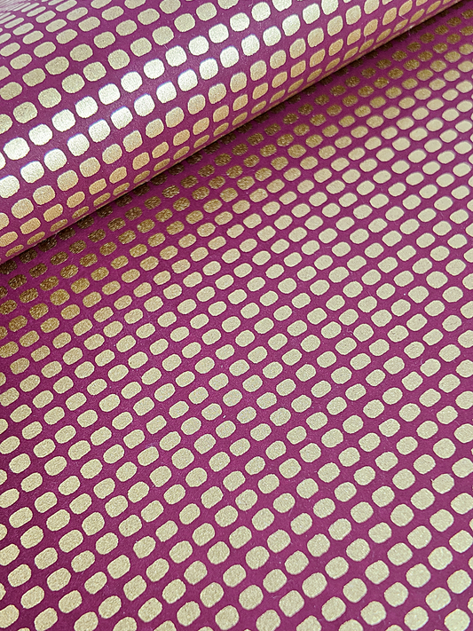 TEST Handprinted Japanese Chiyogami Paper - Maroon with Gold Geometric Dots