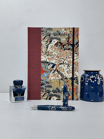 NEW B5 192-page Hardcover Journal finished in Rust Blue Japanese book cloth and botanical Chiyogami Paper