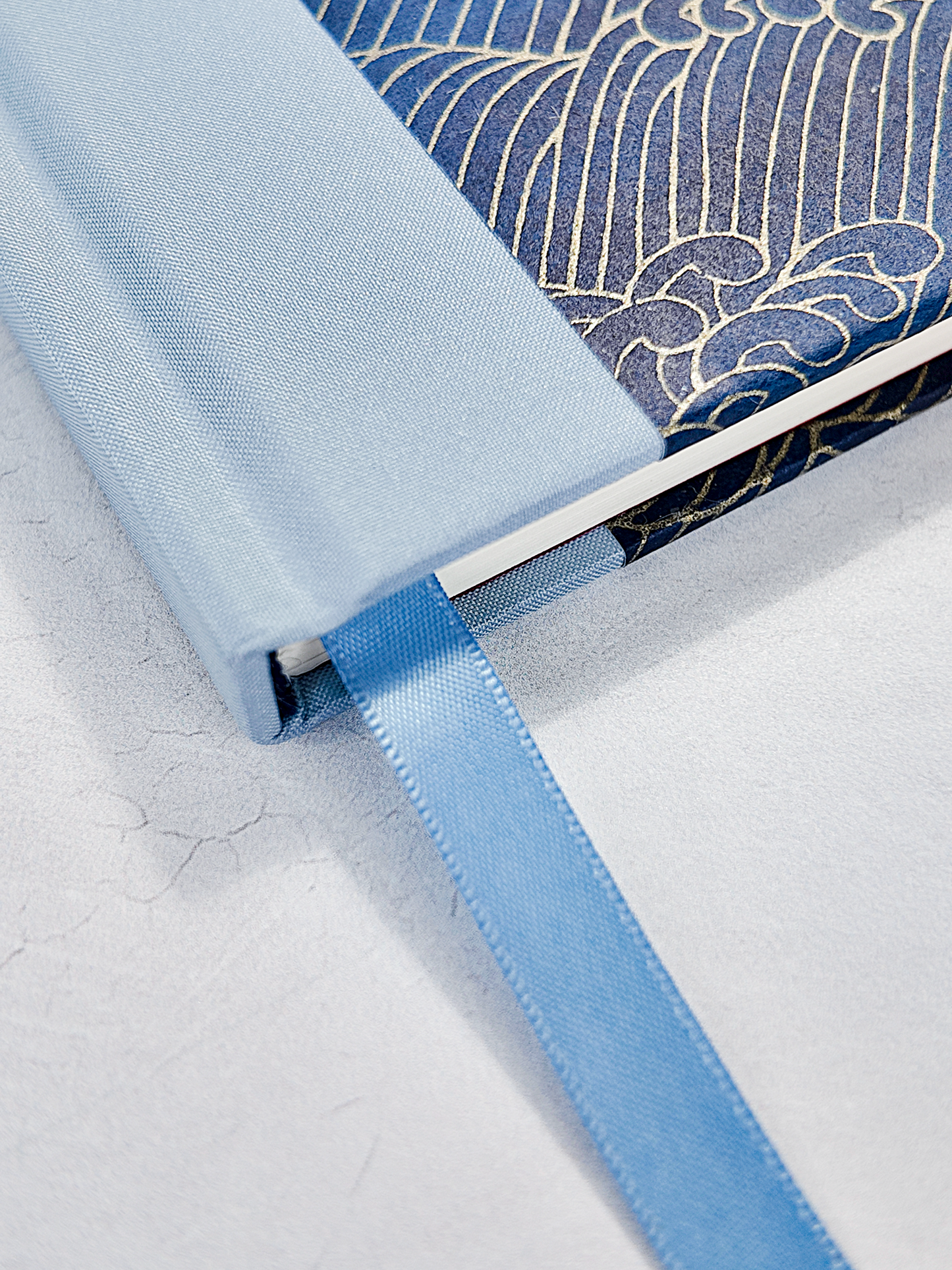 NEW A5 128-page Hardcover Notebook - Golden Waves on Blue Chiyogami Paper