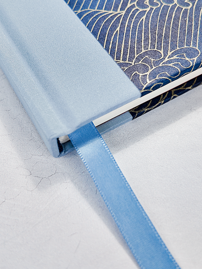 NEW A5 128-page Hardcover Notebook - Golden Waves on Blue Chiyogami Paper