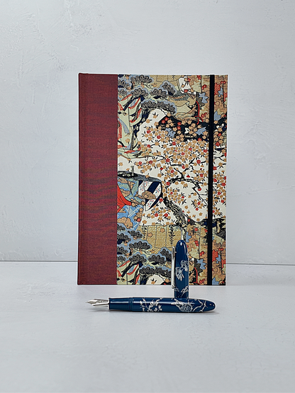NEW B5 192-page Hardcover Journal finished in Rust Blue Japanese book cloth and botanical Chiyogami Paper