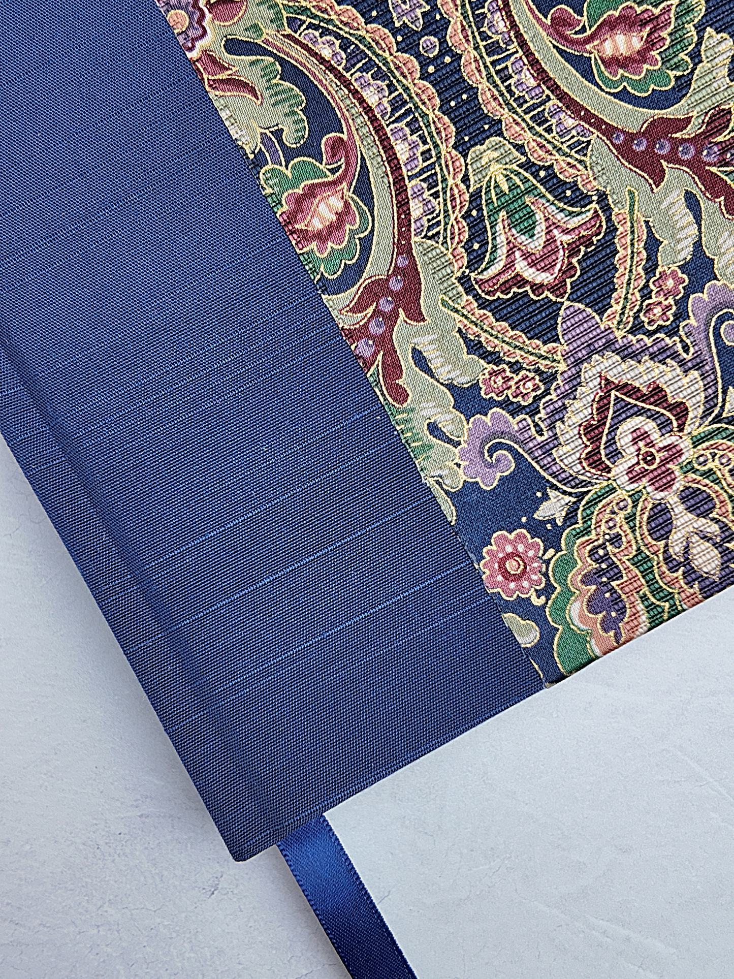 B5 192-page Hardcover Journal finished in Cadet Blue Japanese book cloth and floral fabric