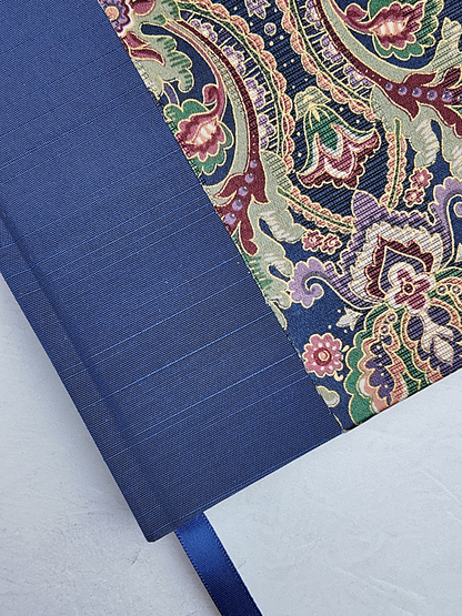 B5 192-page Hardcover Journal finished in Cadet Blue Japanese book cloth and floral fabric