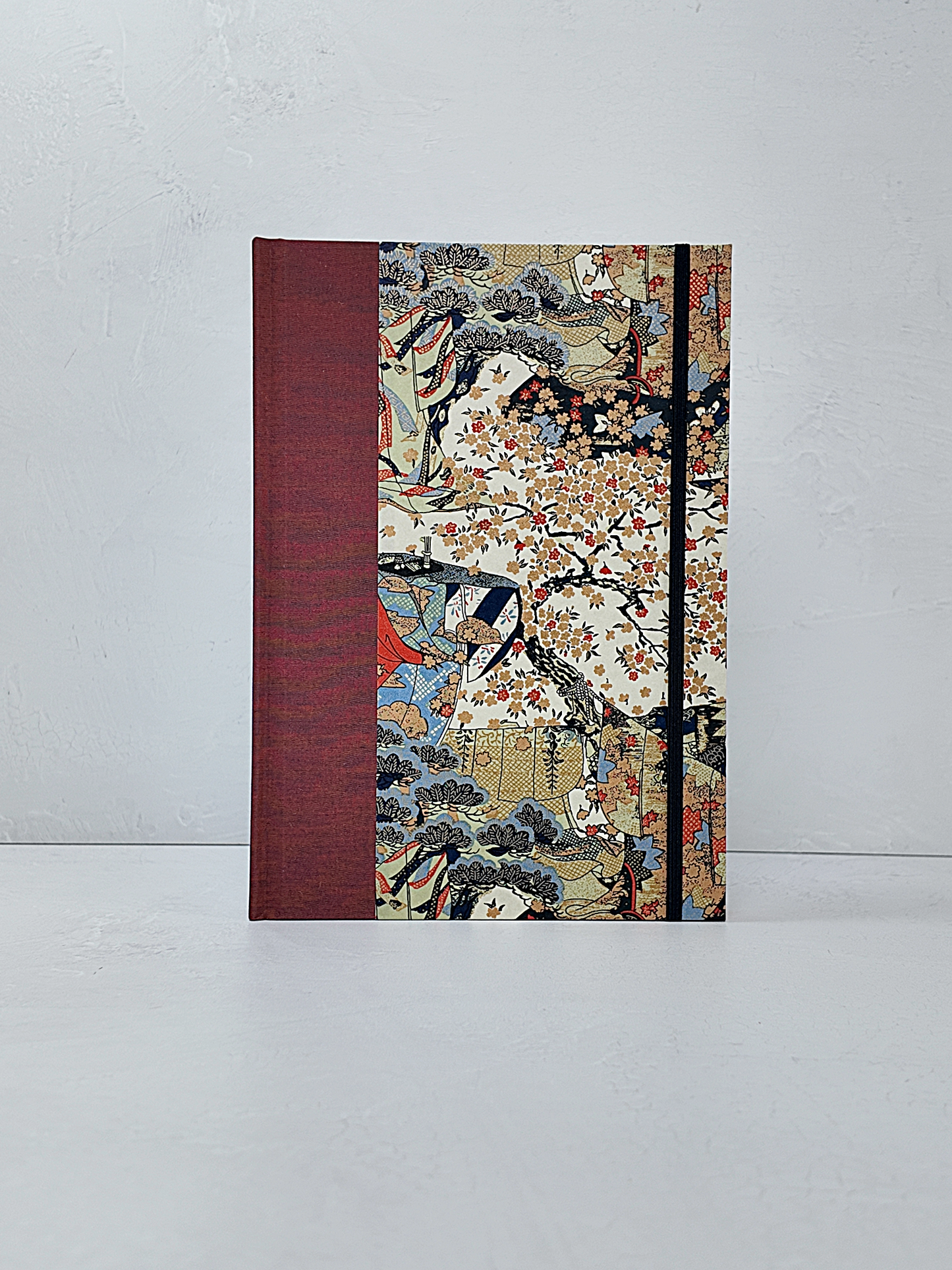 NEW B5 192-page Hardcover Journal finished in Rust Blue Japanese book cloth and botanical Chiyogami Paper