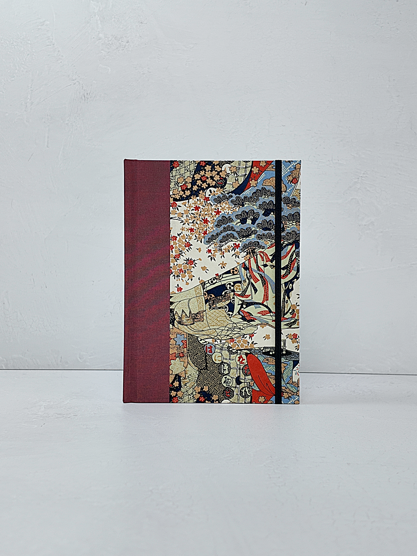 NEW A5 160-page Hardcover Journal finished in Rust Blue Japanese book cloth and botanical Chiyogami Paper
