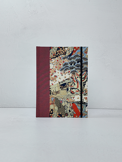 NEW A5 160-page Hardcover Journal finished in Rust Blue Japanese book cloth and botanical Chiyogami Paper