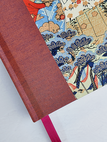 NEW B5 192-page Hardcover Journal finished in Rust Blue Japanese book cloth and botanical Chiyogami Paper
