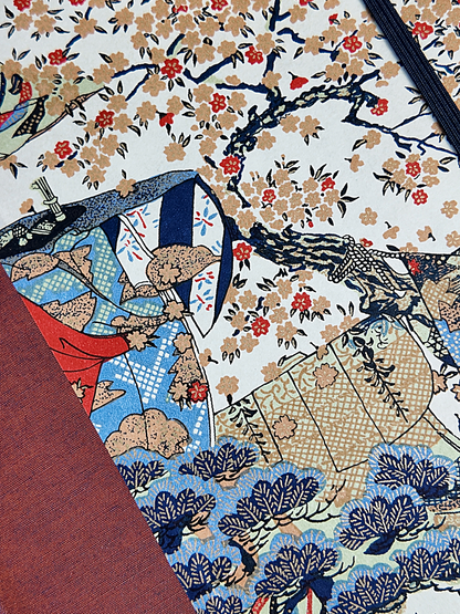 NEW A5 160-page Hardcover Journal finished in Rust Blue Japanese book cloth and botanical Chiyogami Paper