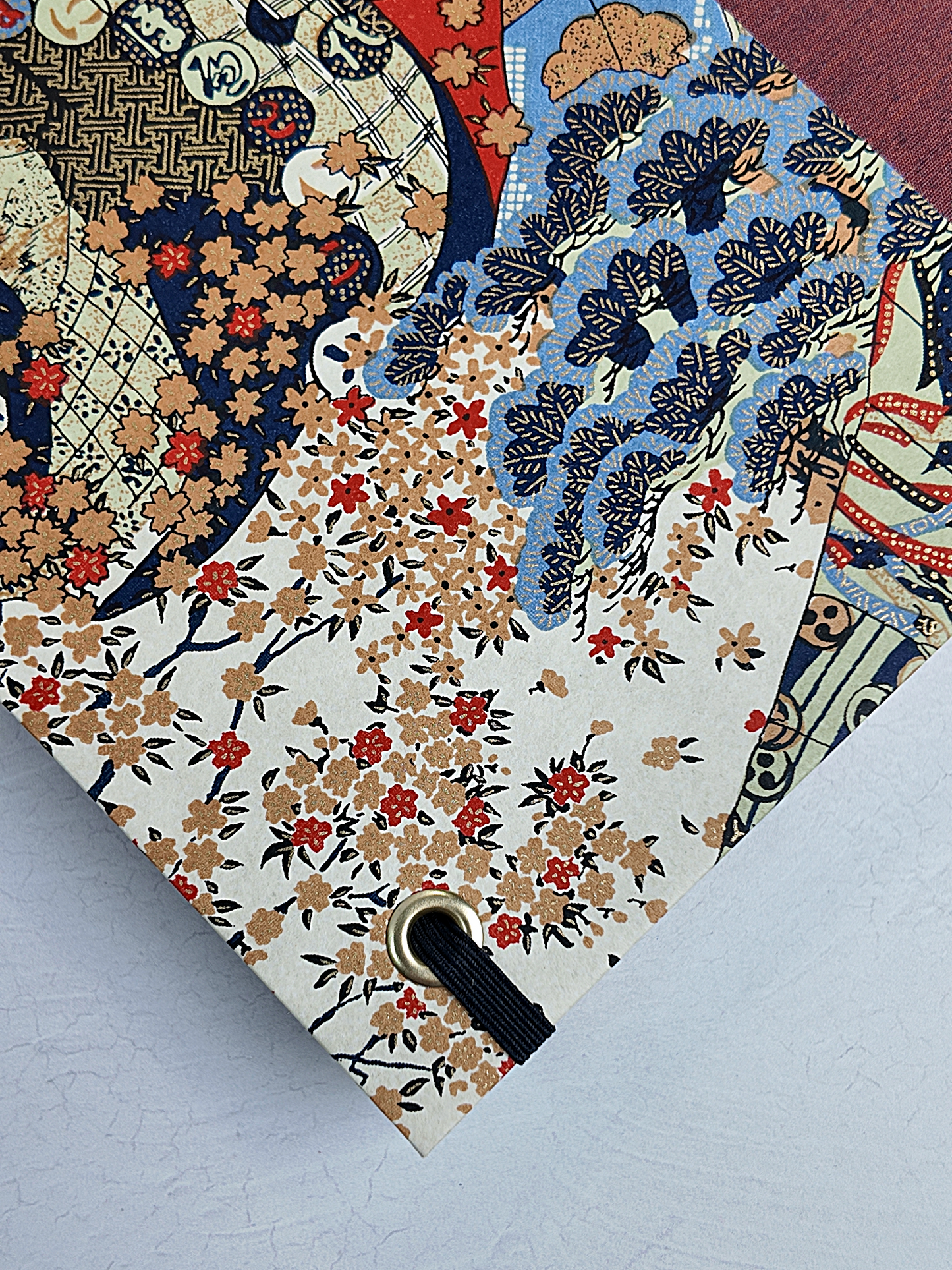 NEW A5 160-page Hardcover Journal finished in Rust Blue Japanese book cloth and botanical Chiyogami Paper