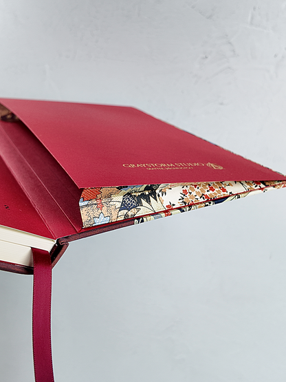 NEW B5 192-page Hardcover Journal finished in Rust Blue Japanese book cloth and botanical Chiyogami Paper