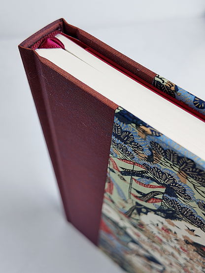 NEW A5 160-page Hardcover Journal finished in Rust Blue Japanese book cloth and botanical Chiyogami Paper