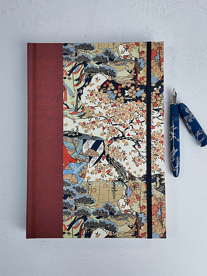 NEW B5 192-page Hardcover Journal finished in Rust Blue Japanese book cloth and botanical Chiyogami Paper