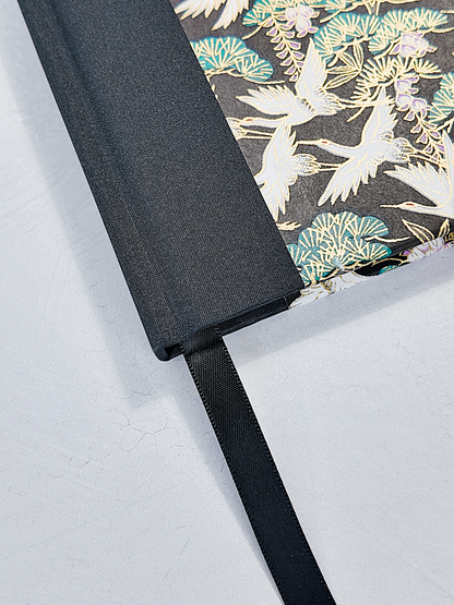 NEW A5 128-page Hardcover Notebook - White Cranes on Black Chiyogami Paper
