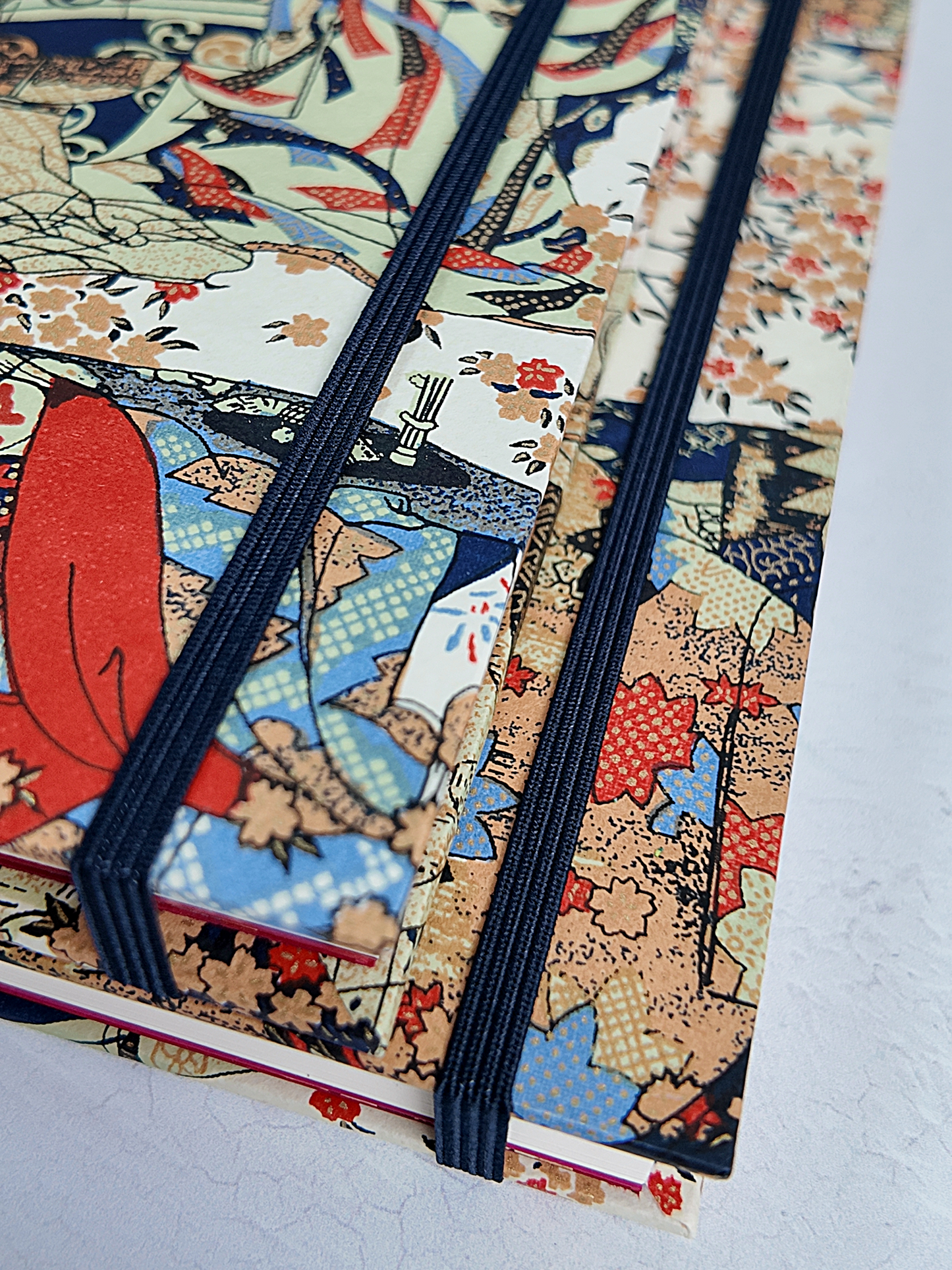 NEW A5 160-page Hardcover Journal finished in Rust Blue Japanese book cloth and botanical Chiyogami Paper