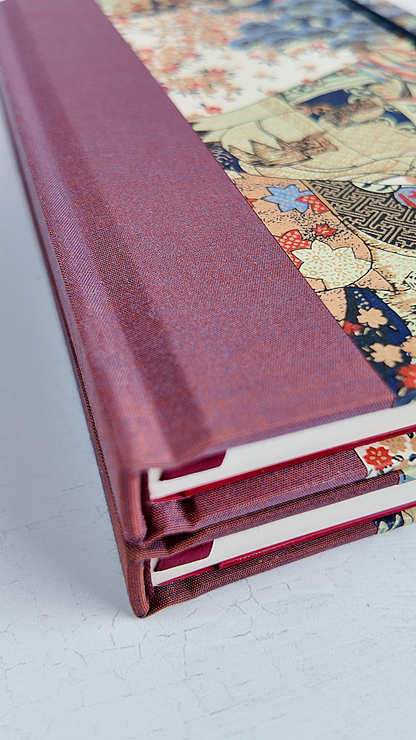 NEW B5 192-page Hardcover Journal finished in Rust Blue Japanese book cloth and botanical Chiyogami Paper