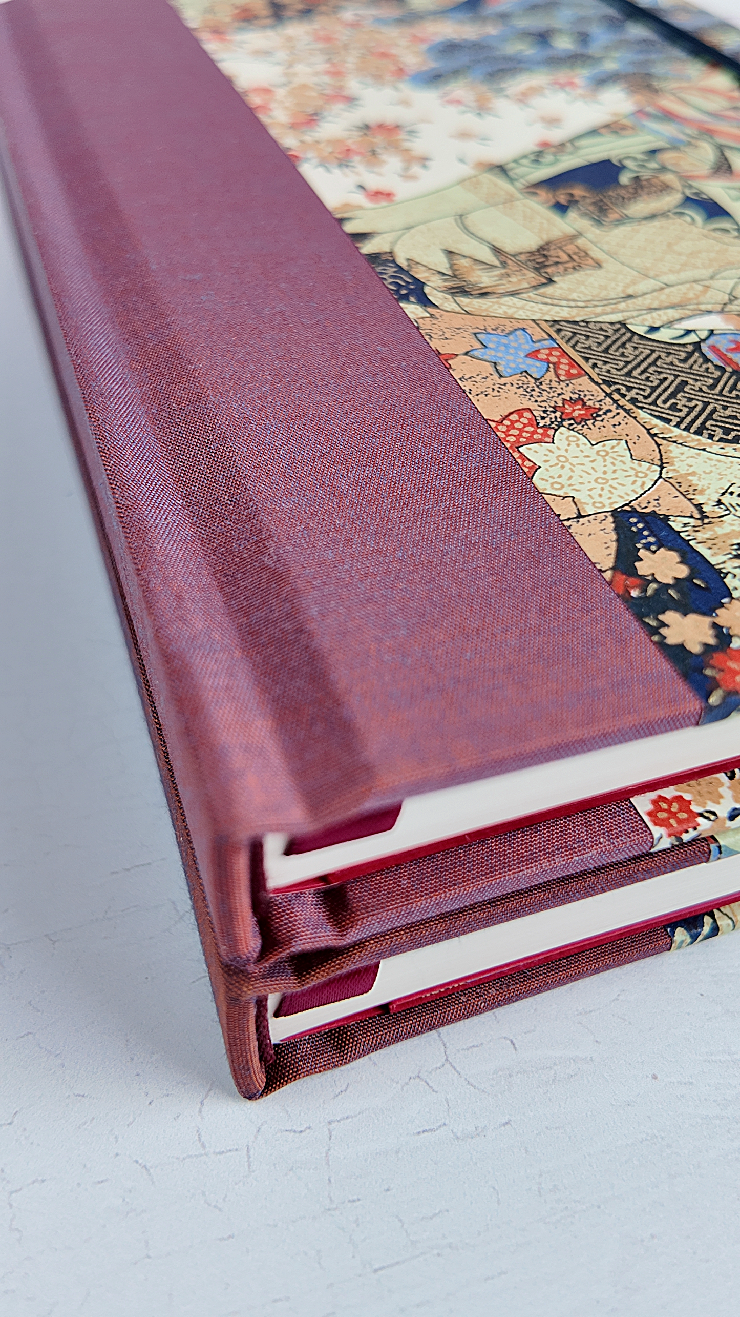 NEW A5 160-page Hardcover Journal finished in Rust Blue Japanese book cloth and botanical Chiyogami Paper