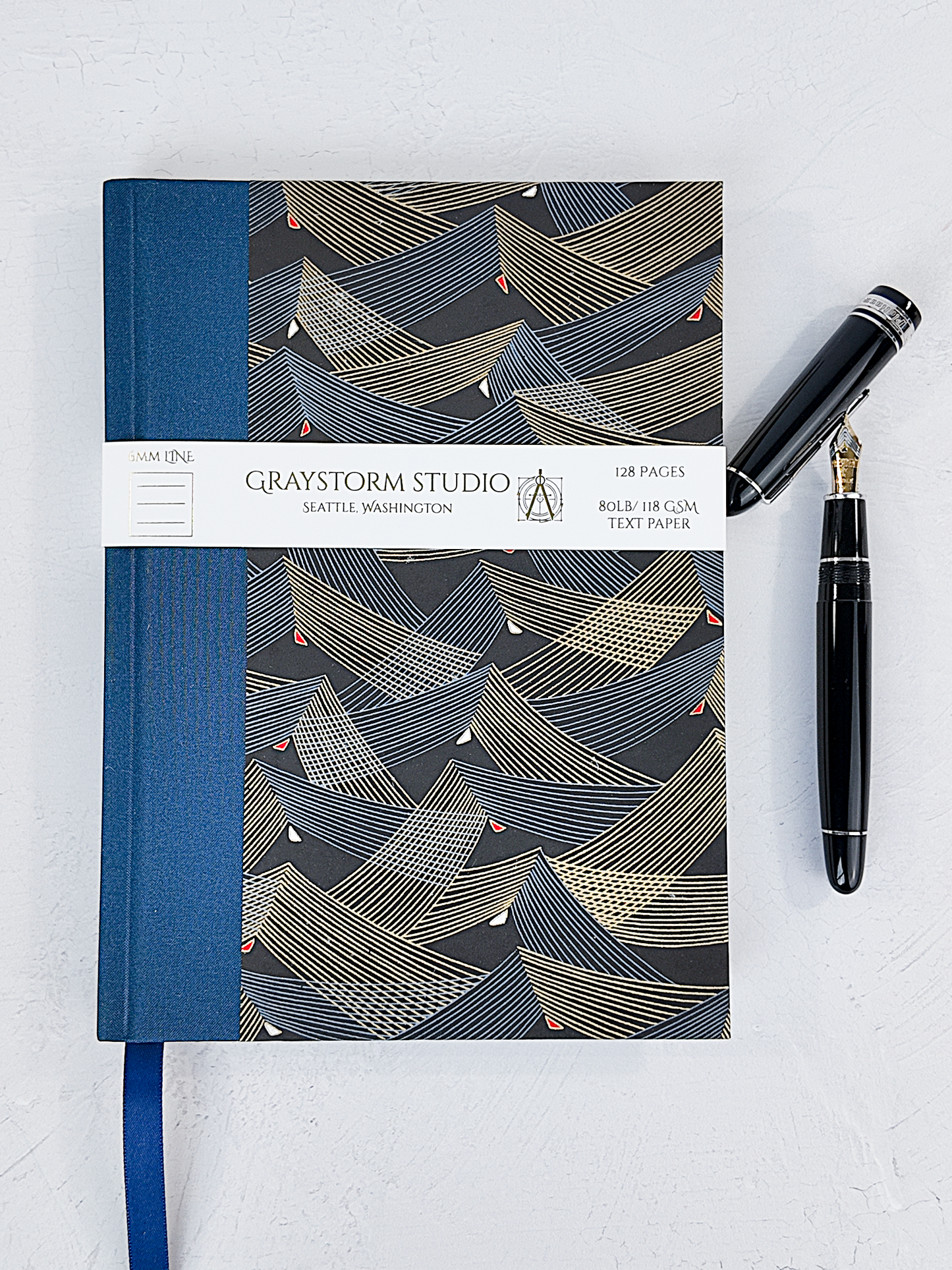 NEW A5 128-page Hardcover Notebook - Golden Peaks Chiyogami Paper