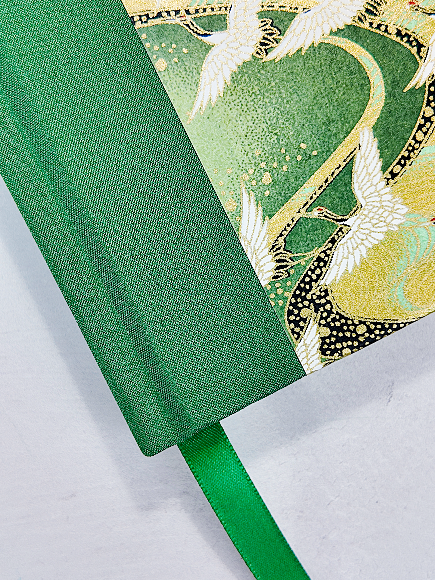 NEW A5 128-page Hardcover Notebook - White Cranes on Green Chiyogami Paper