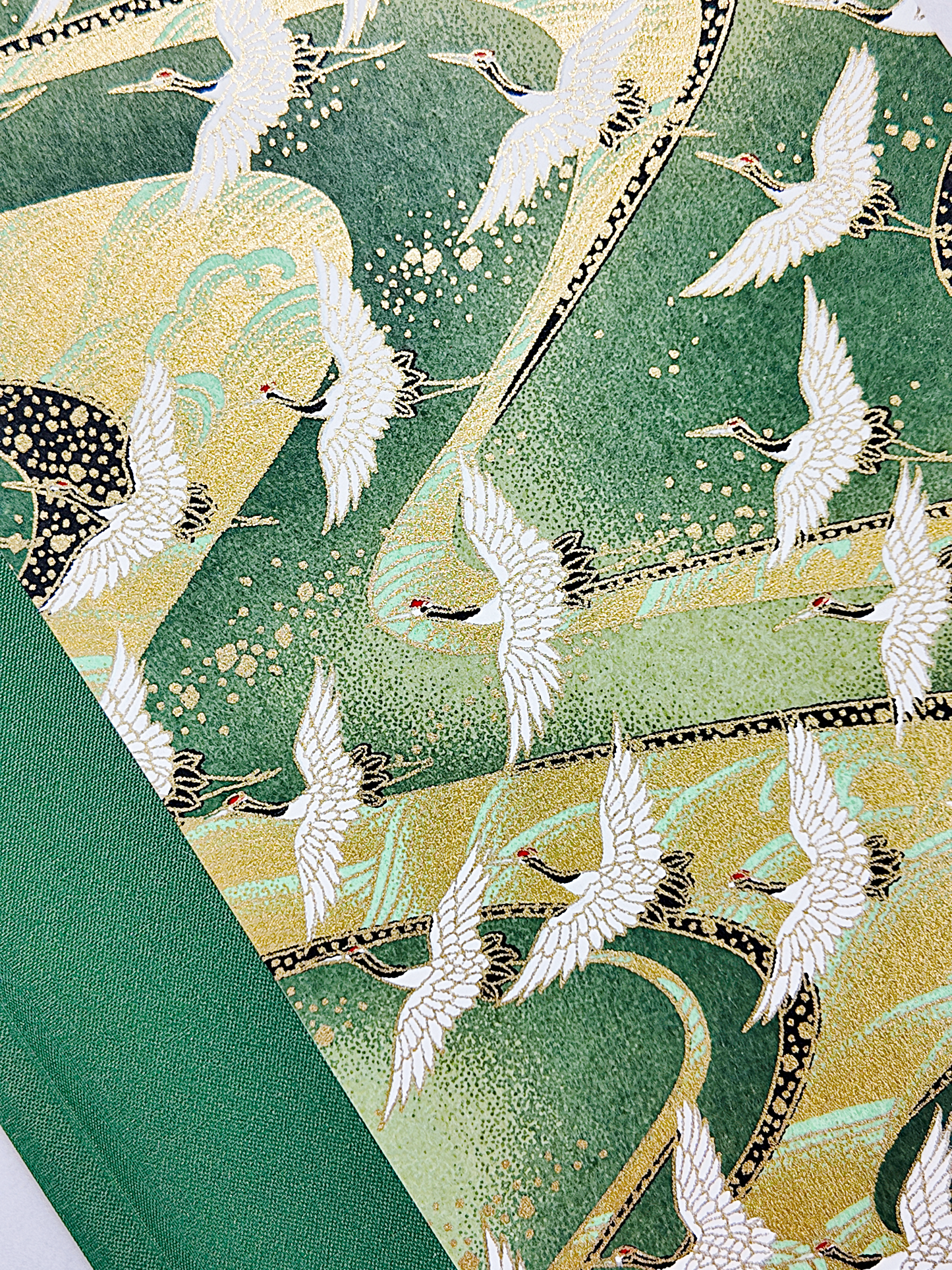 NEW A5 128-page Hardcover Notebook - White Cranes on Green Chiyogami Paper