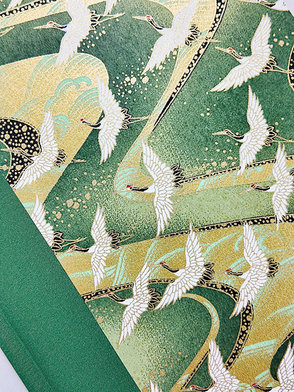 NEW A5 128-page Hardcover Notebook - White Cranes on Green Chiyogami Paper