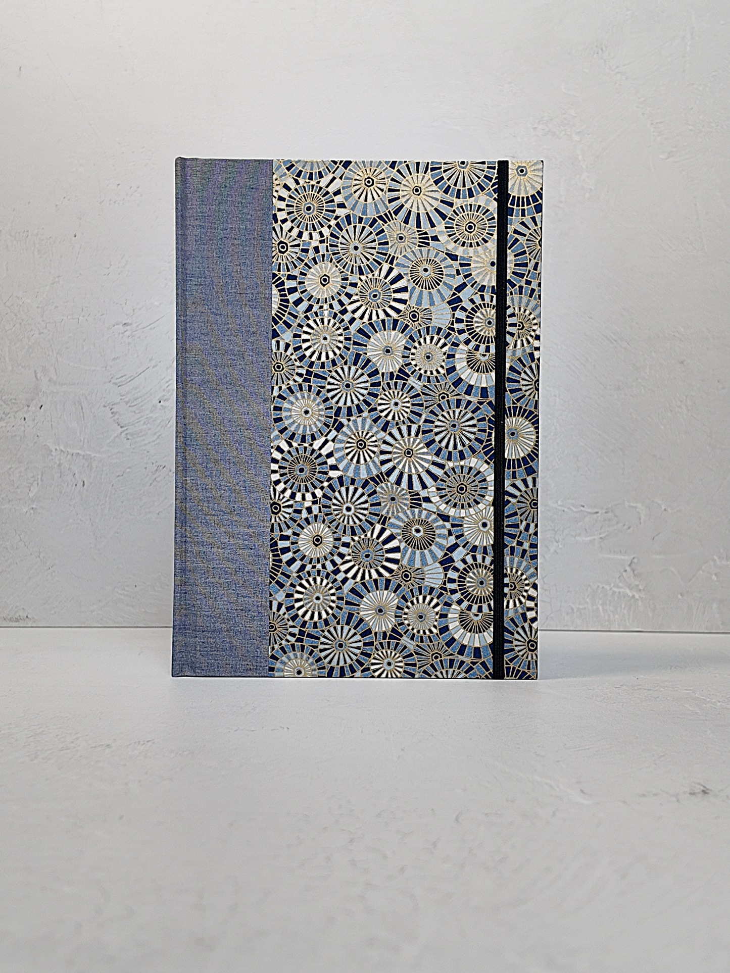 NEW B5 192-page Hardcover Journal finished in Steel-Blue and Blue Gold Geometric Chiyogami Paper