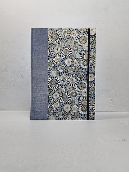 NEW B5 192-page Hardcover Journal finished in Steel-Blue and Blue Gold Geometric Chiyogami Paper