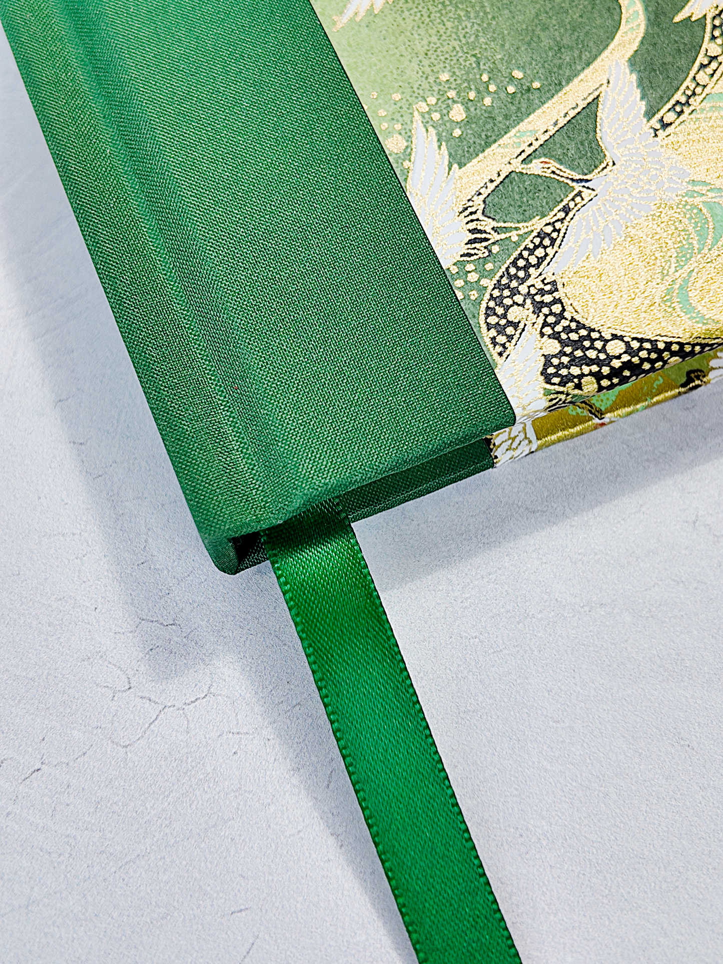 NEW A5 128-page Hardcover Notebook - White Cranes on Green Chiyogami Paper