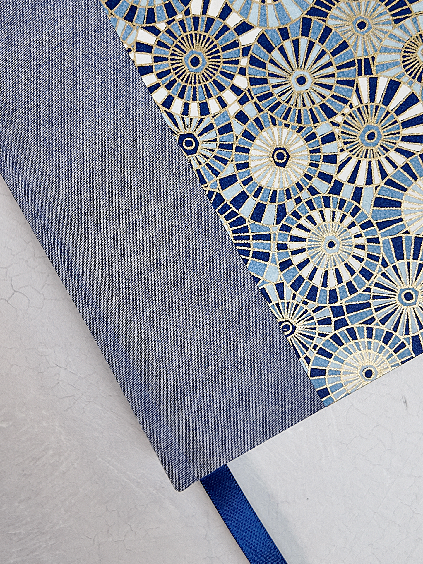 NEW B5 192-page Hardcover Journal finished in Steel-Blue and Blue Gold Geometric Chiyogami Paper