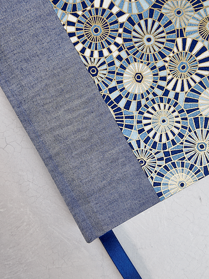 NEW B5 192-page Hardcover Journal finished in Steel-Blue and Blue Gold Geometric Chiyogami Paper