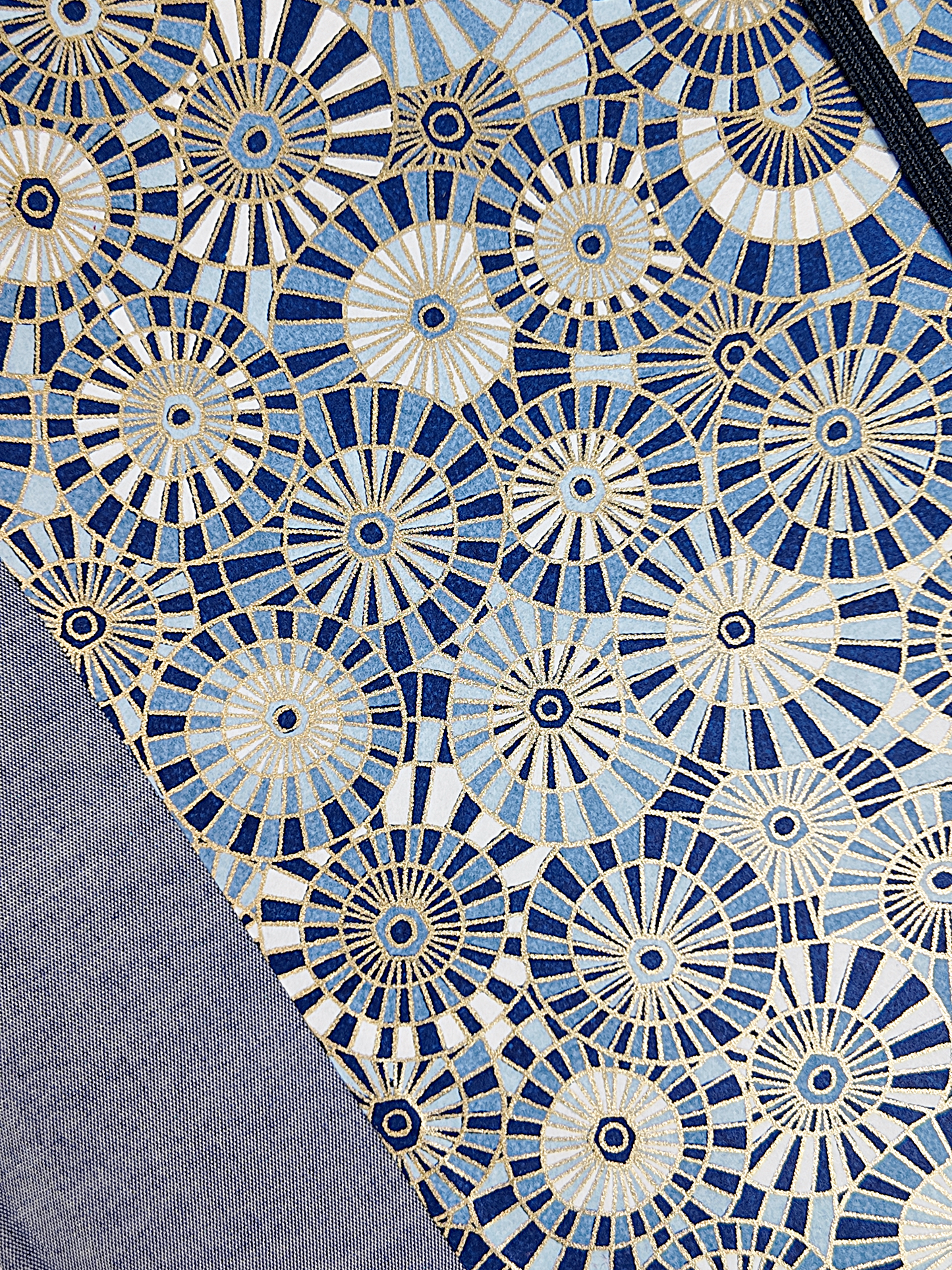NEW B5 192-page Hardcover Journal finished in Steel-Blue and Blue Gold Geometric Chiyogami Paper