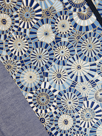 NEW B5 192-page Hardcover Journal finished in Steel-Blue and Blue Gold Geometric Chiyogami Paper