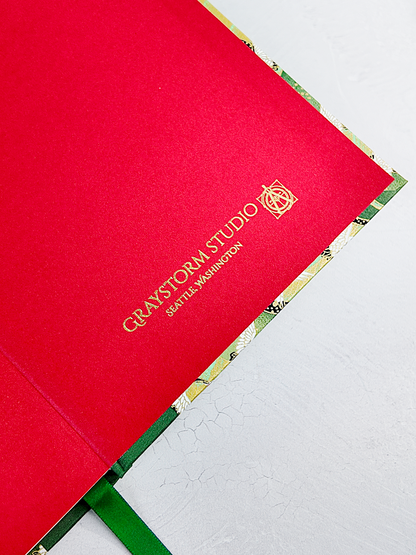 NEW A5 128-page Hardcover Notebook - White Cranes on Green Chiyogami Paper