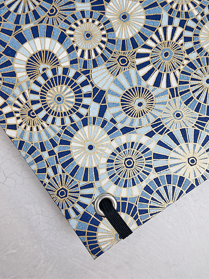 NEW A5 160-page Hardcover Journal finished in Steel-Blue and Blue Gold Geometric Chiyogami Paper
