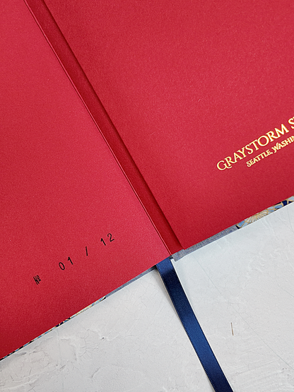 NEW A5 160-page Hardcover Journal finished in Steel-Blue and Blue Gold Geometric Chiyogami Paper