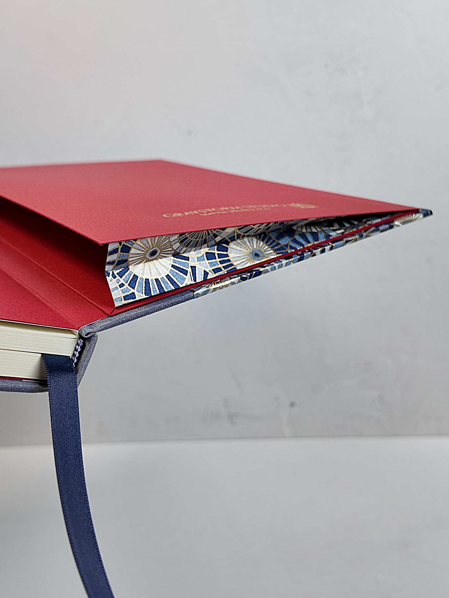 NEW B5 192-page Hardcover Journal finished in Steel-Blue and Blue Gold Geometric Chiyogami Paper