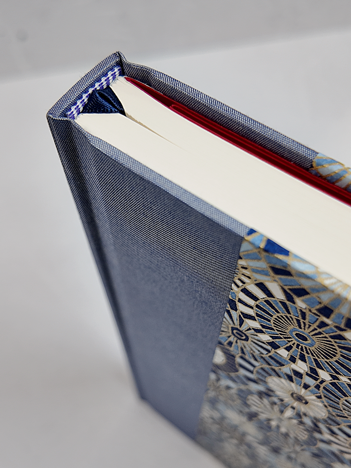 NEW A5 160-page Hardcover Journal finished in Steel-Blue and Blue Gold Geometric Chiyogami Paper