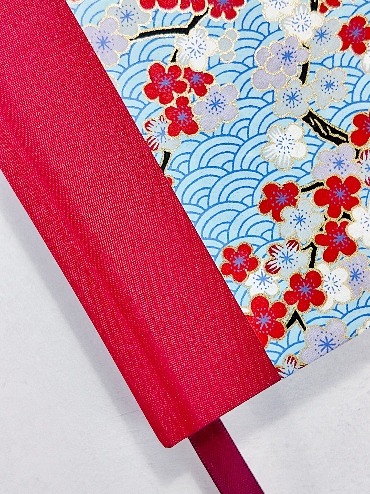 NEW A5 128-page Hardcover Notebook - Red Cherry Blossom Chiyogami Paper