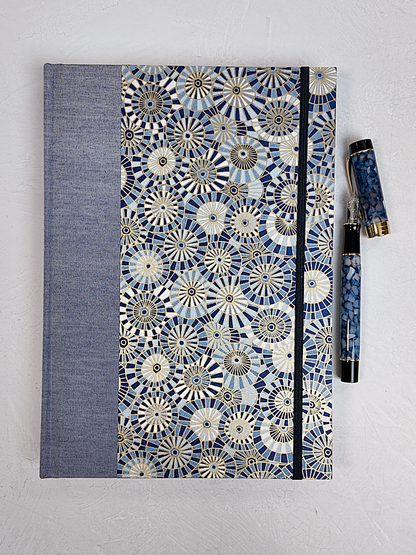 NEW B5 192-page Hardcover Journal finished in Steel-Blue and Blue Gold Geometric Chiyogami Paper