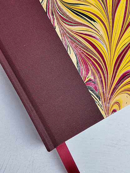 WABI-SABI A5 160-page Hardcover finished in Maroon Japanese book cloth and handmade marble paper
