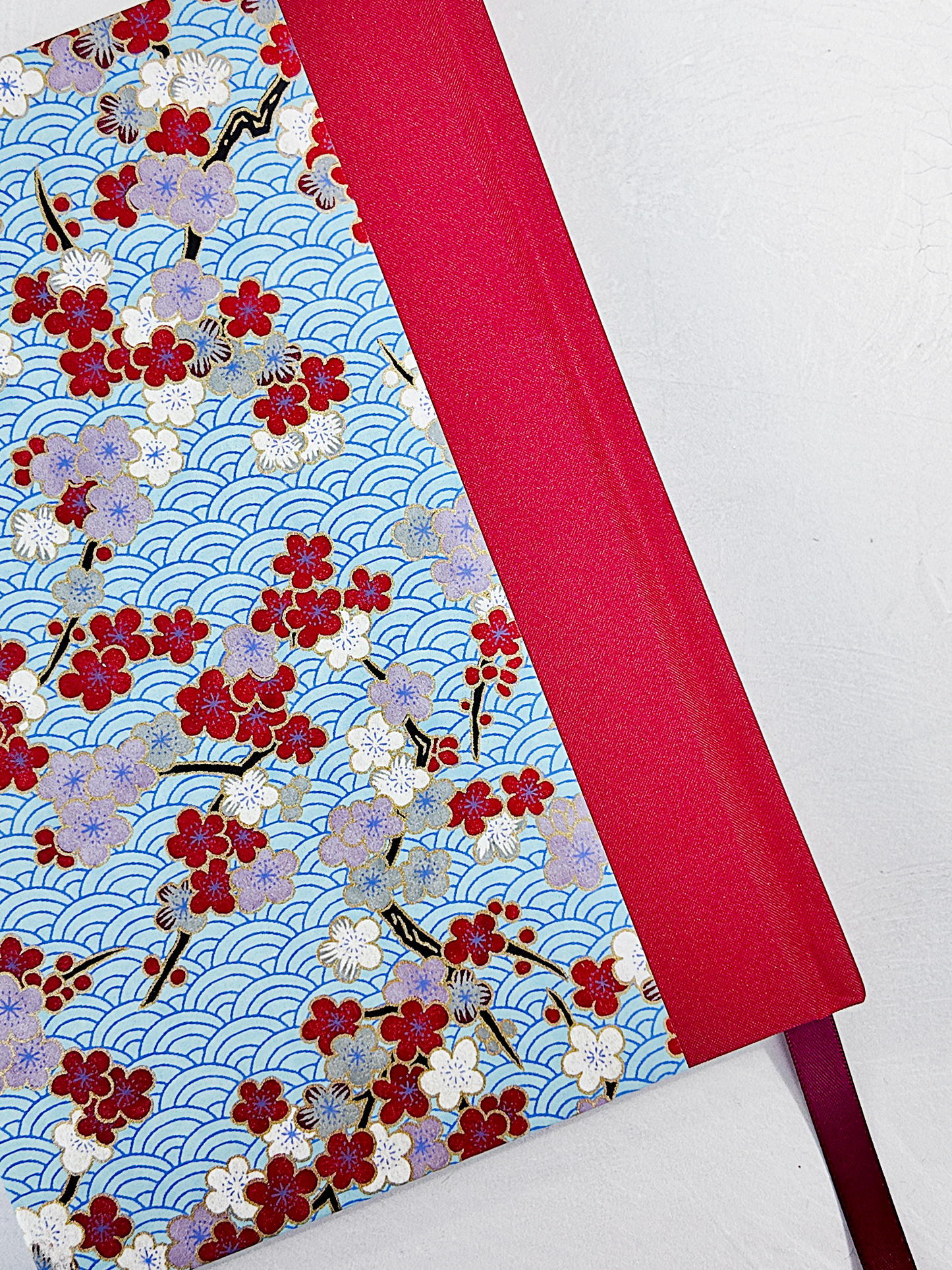 NEW A5 128-page Hardcover Notebook - Red Cherry Blossom Chiyogami Paper