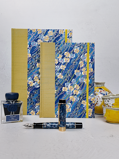 NEW B5 192-page Hardcover Journal finished in Yellow Gold and Vintage Chiyogami Floral Paper