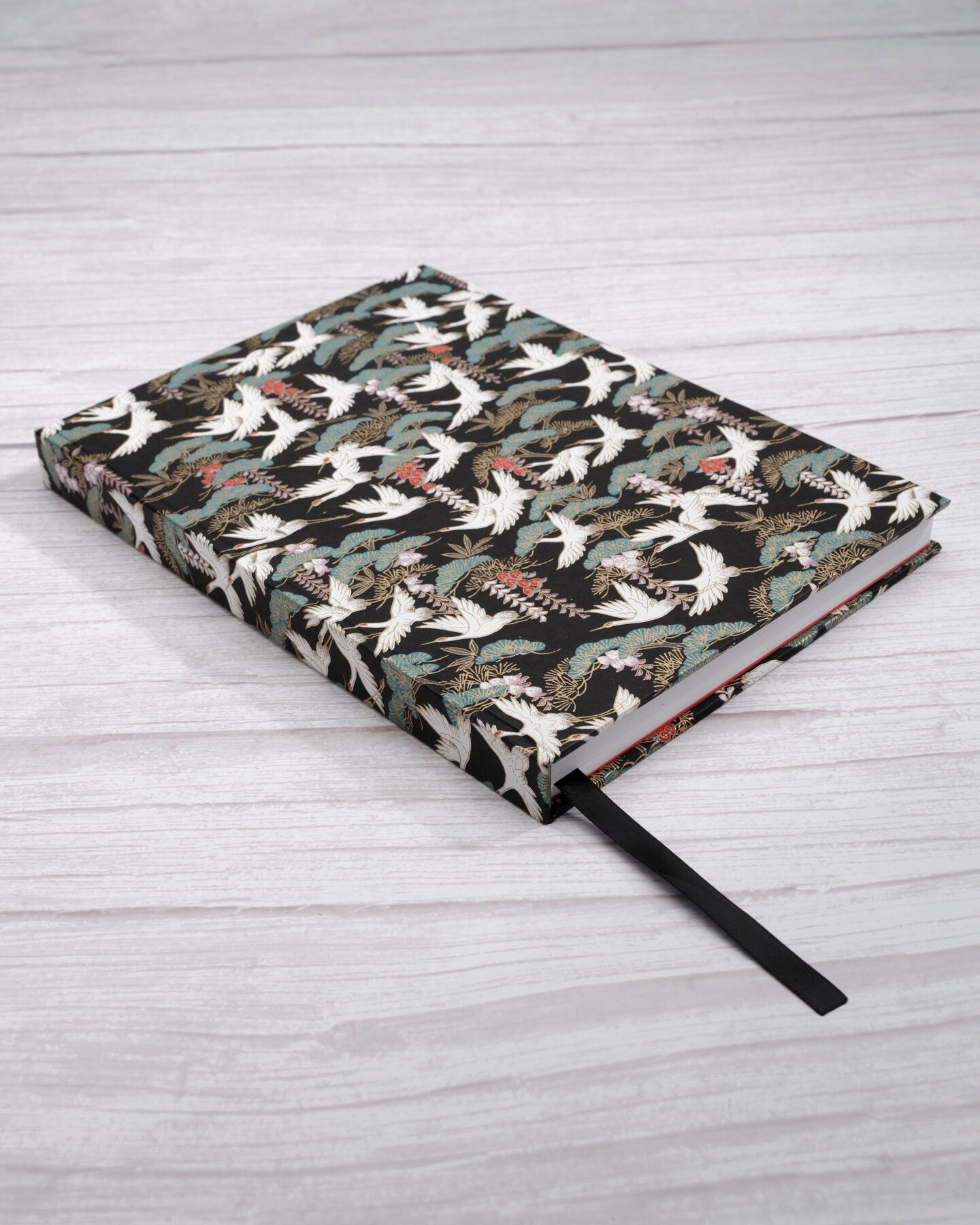 Chiyogami Flying Cranes on Black Handcrafted B5 Hardcover Notebook