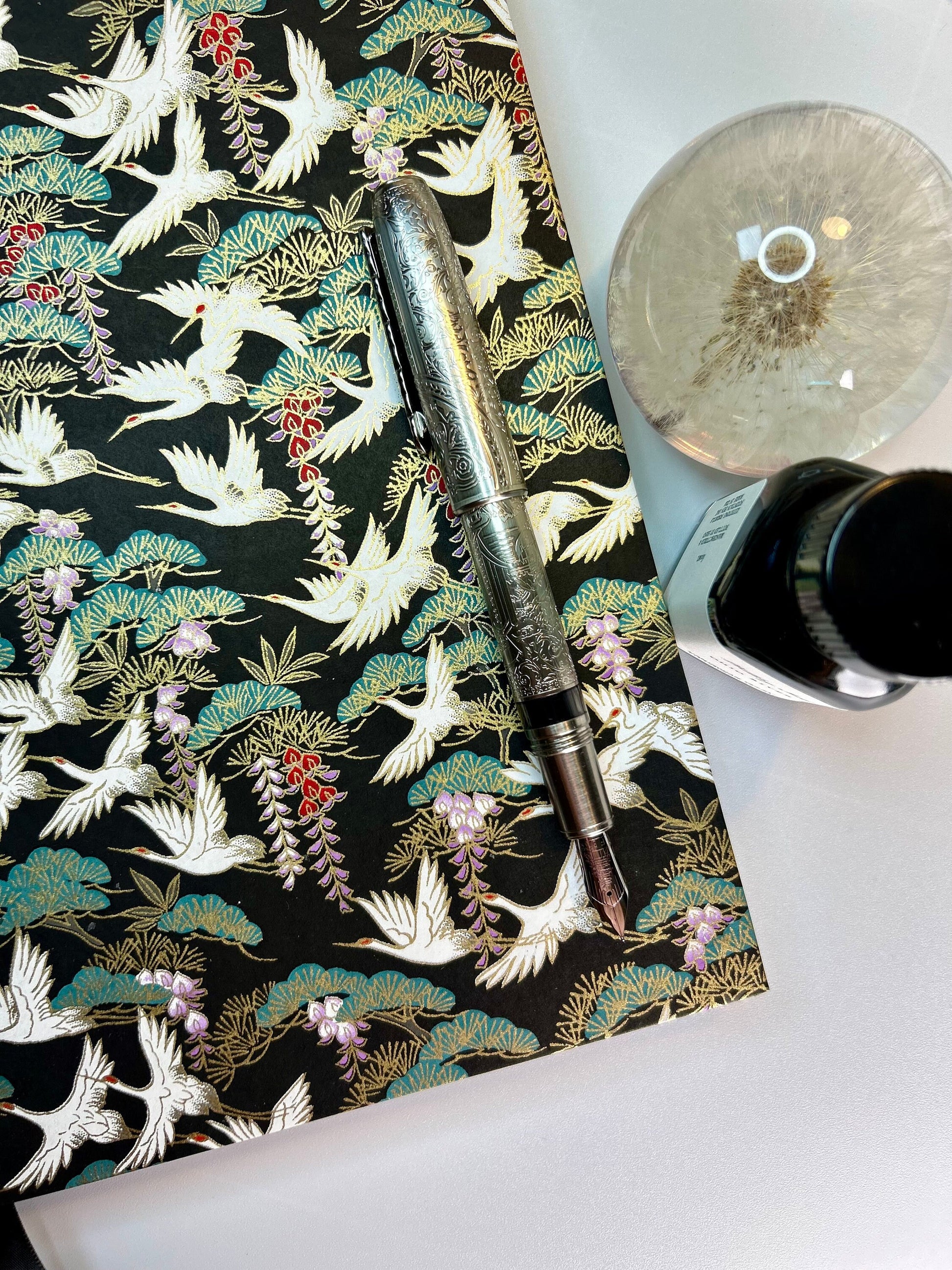 Chiyogami Flying Cranes on Black Handcrafted B5 Hardcover Notebook