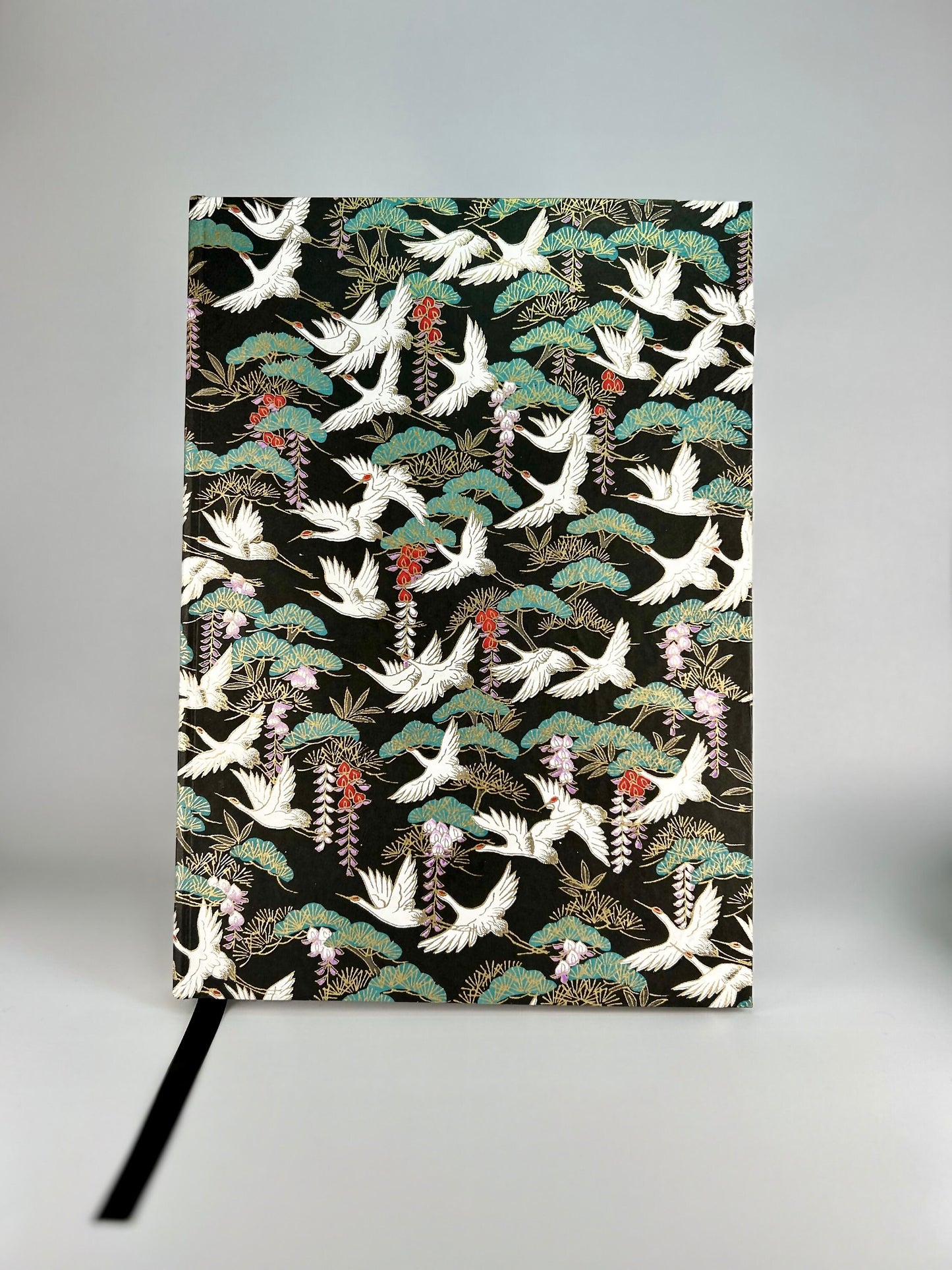 Chiyogami Flying Cranes on Black Handcrafted B5 Hardcover Notebook