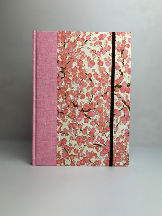 B5 192-page Hardcover Notebook finished in a beautiful Rose Verona Bookcloth and Pink Cherry Blossom Chiyogami Paper